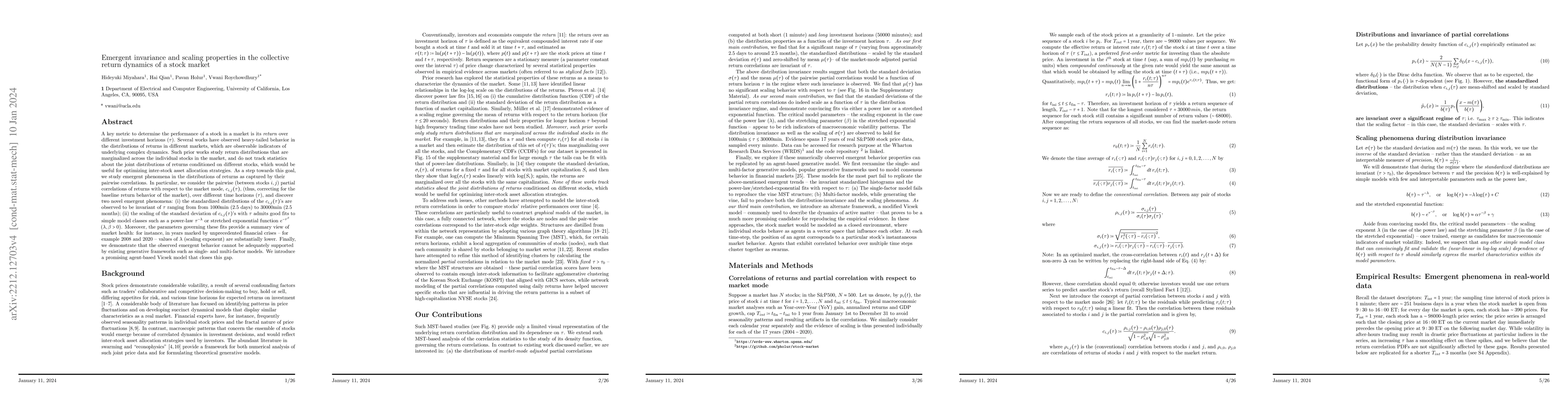 Thumbnail for Emergent invariance and scaling properties in the collective return
  dynamics of a stock market