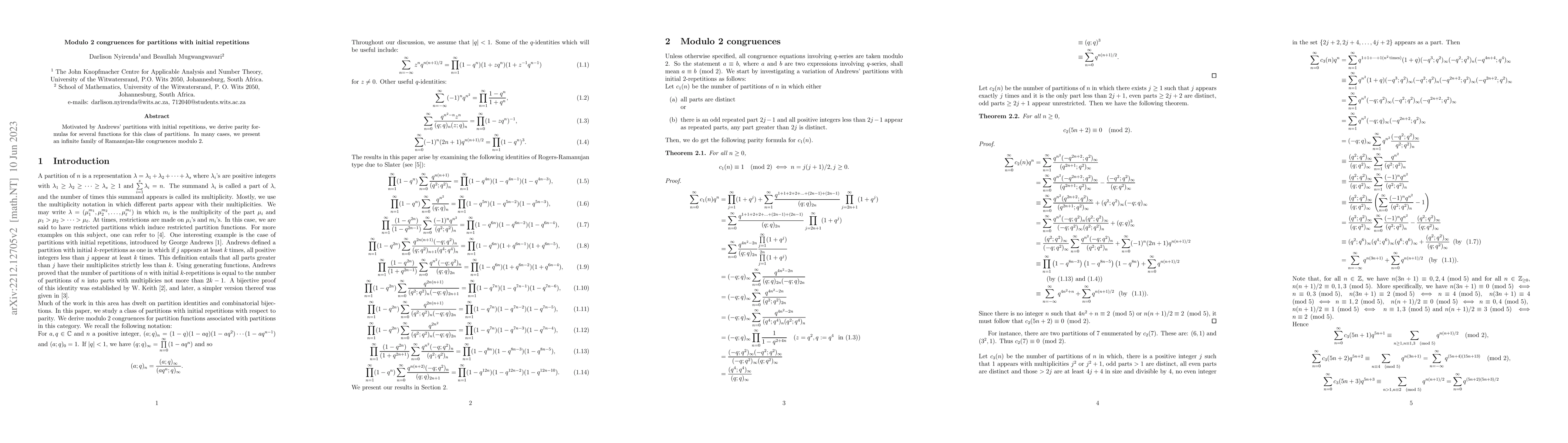 Thumbnail for Modulo 2 congruences for partitions with initial repetitions