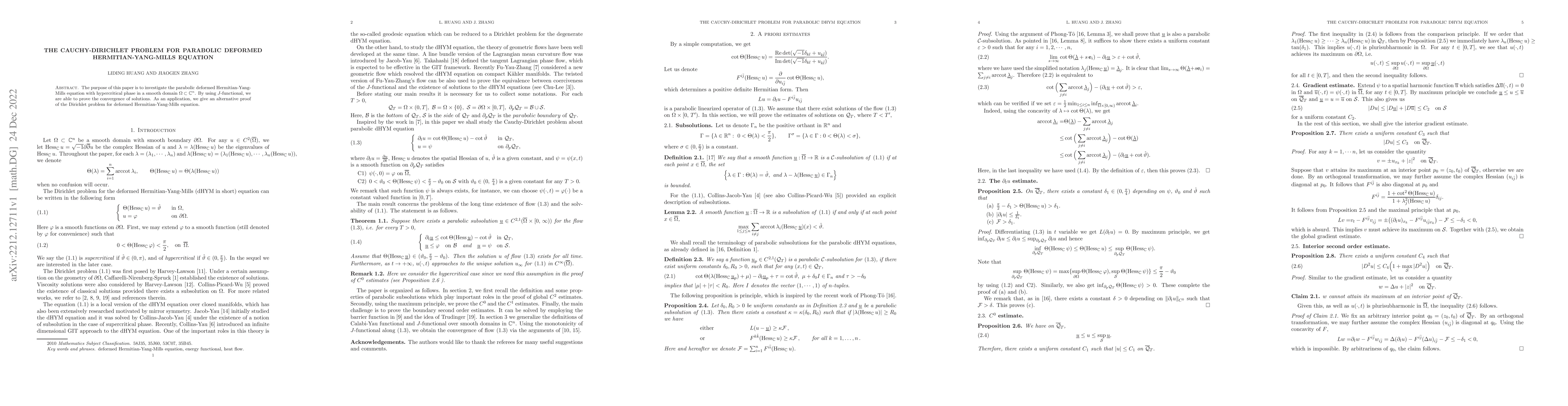 Thumbnail for The Cauchy-Dirichlet problem for parabolic deformed Hermitian-Yang-Mills
  equation