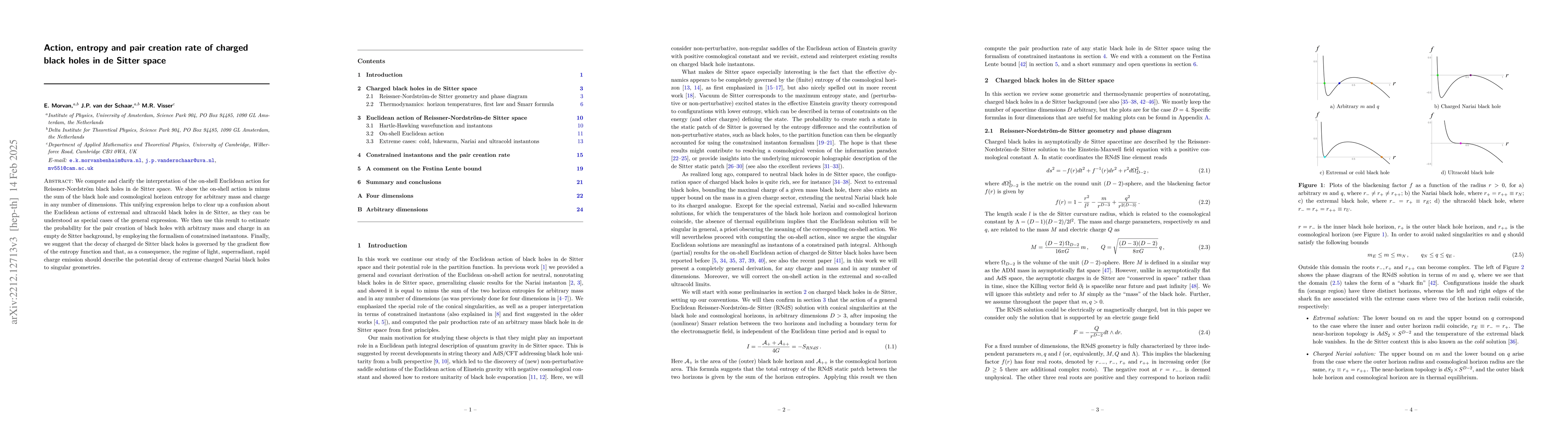 Thumbnail for Action, entropy and pair creation rate of charged black holes in de
  Sitter space