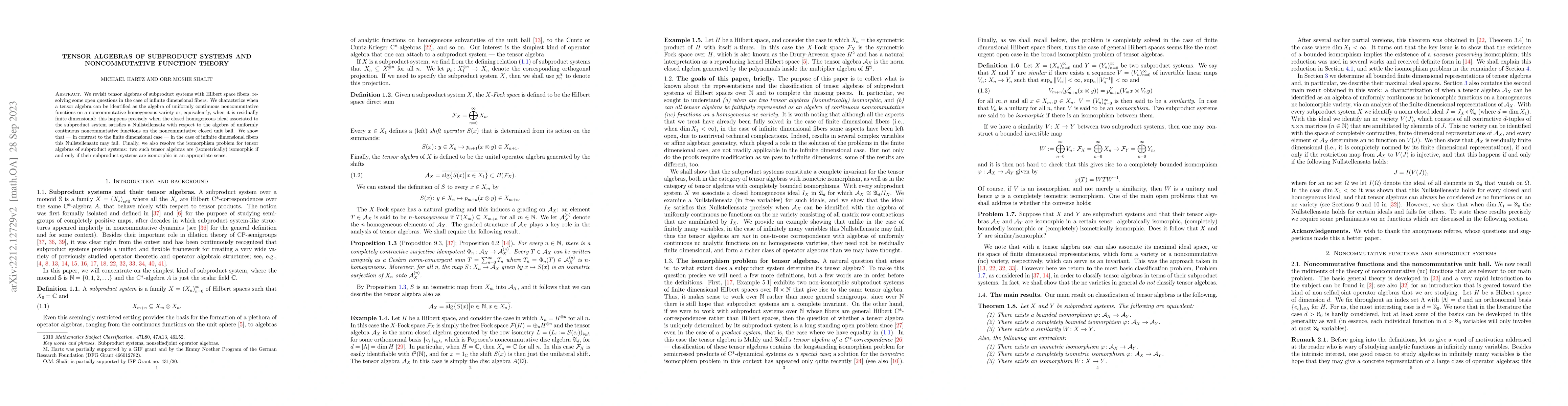 Thumbnail for Tensor algebras of subproduct systems and noncommutative function theory
