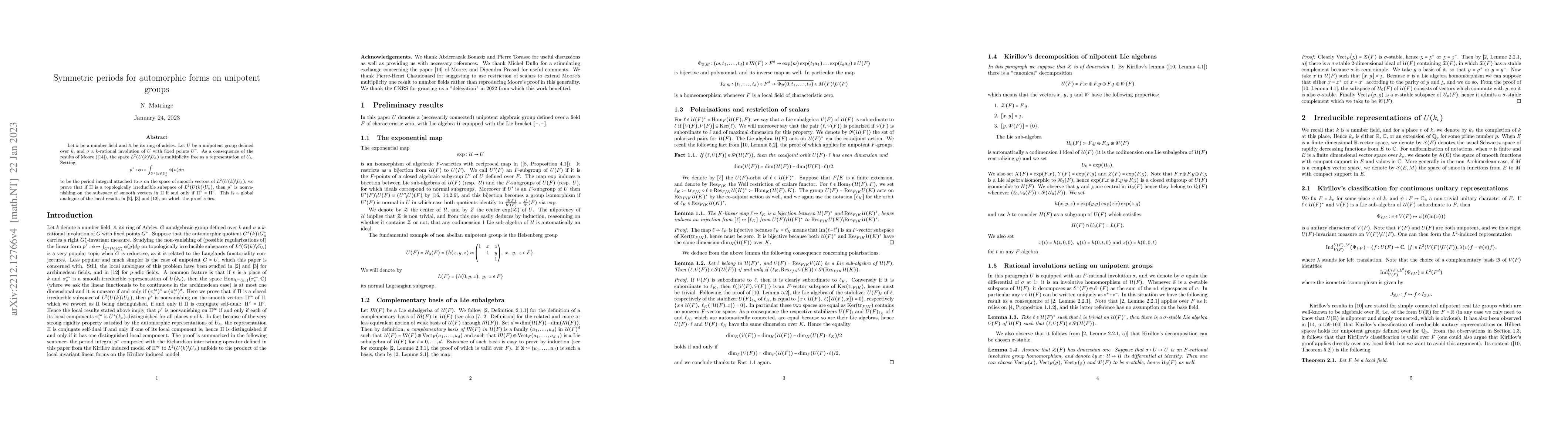 Thumbnail for Symmetric periods for automorphic forms on unipotent groups