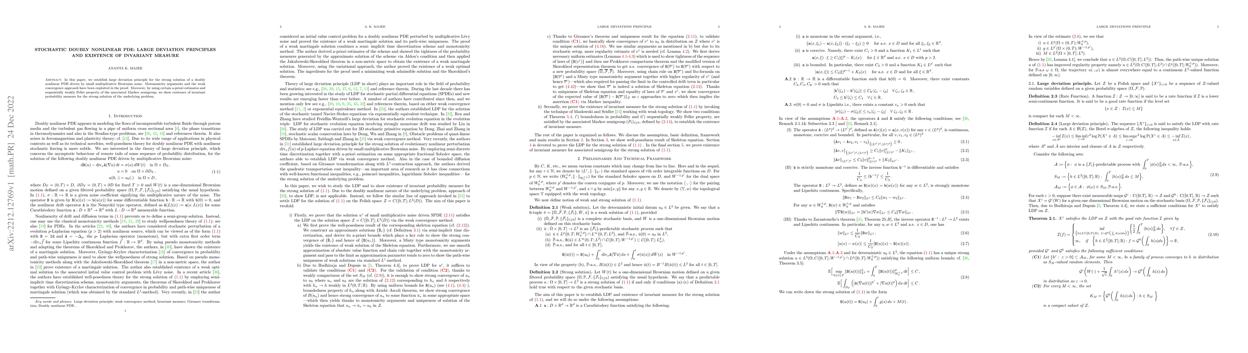 Thumbnail for Stochastic doubly nonlinear PDE: Large Deviation Principles and
  existence of Invariant measure