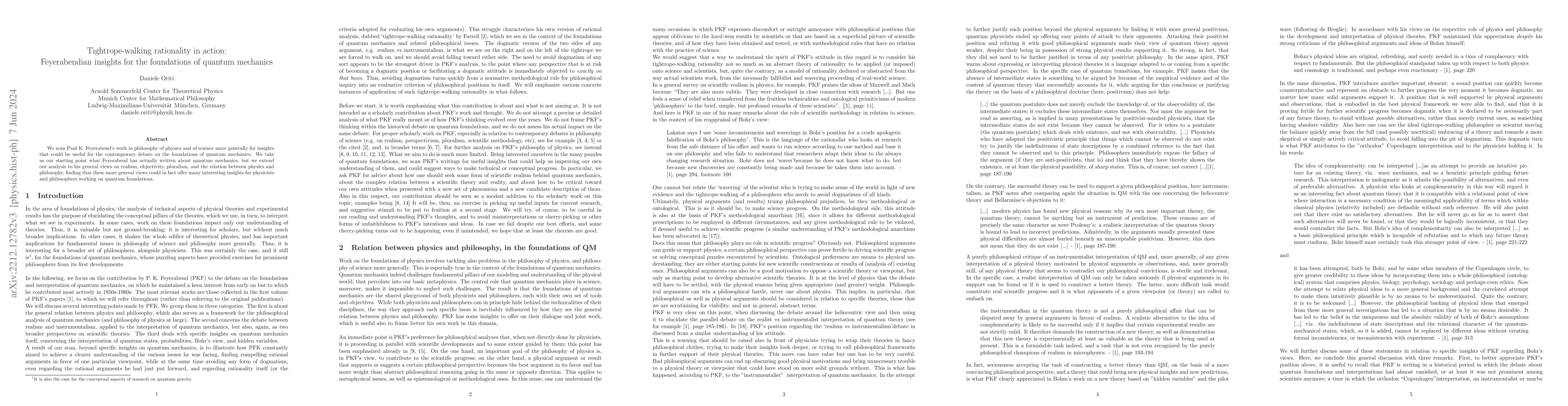 Thumbnail for Tightrope-walking rationality in action: Feyerabendian insights for the
  foundations of quantum mechanics