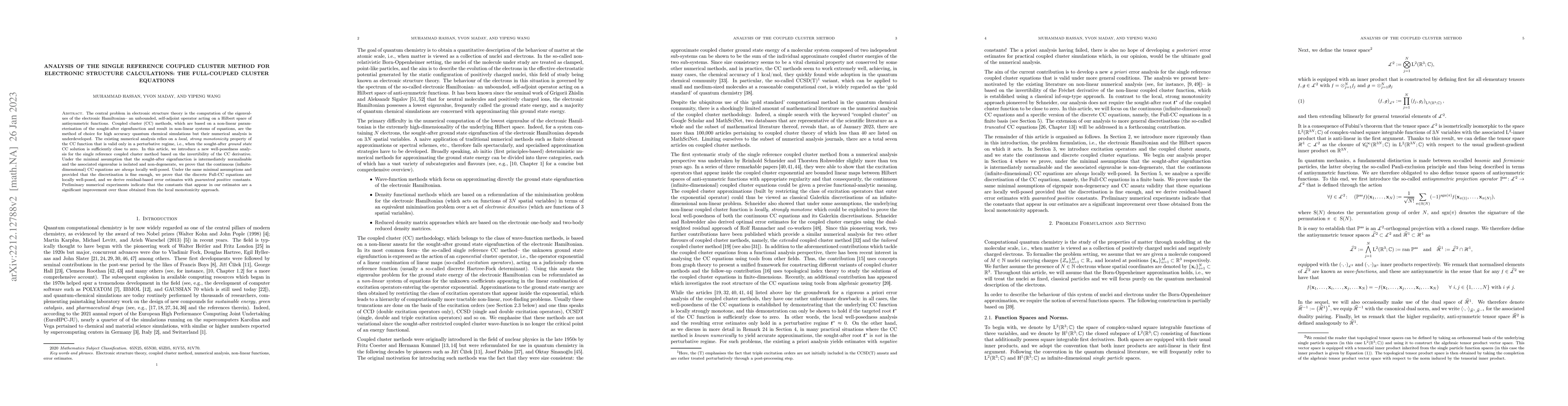 Thumbnail for Analysis of the Single Reference Coupled Cluster Method for Electronic
  Structure Calculations: The Full Coupled Cluster Equations