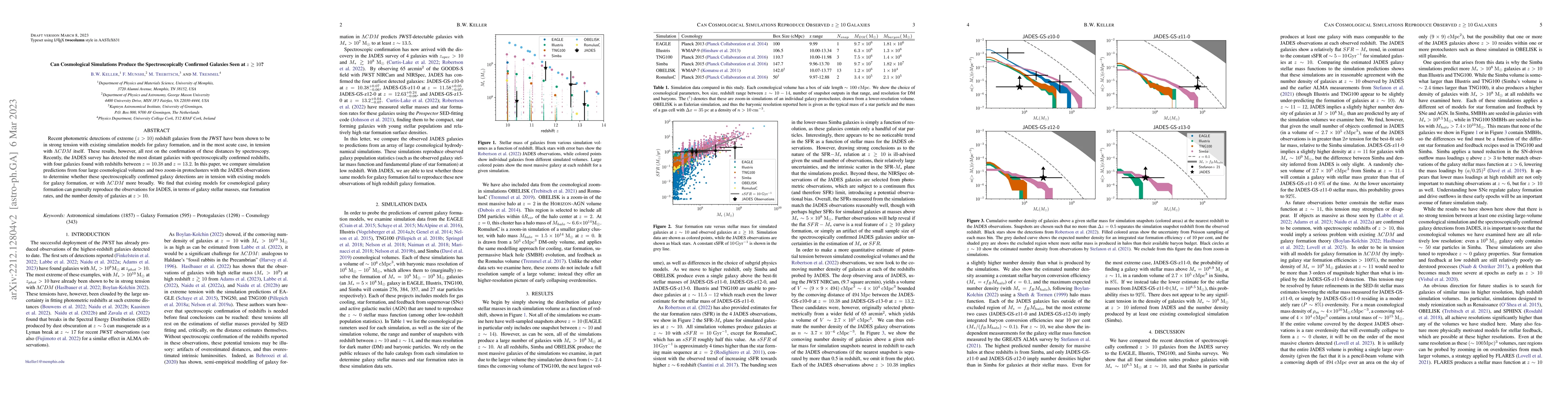 Thumbnail for Can Cosmological Simulations Reproduce the Spectroscopically Confirmed
  Galaxies Seen at $z\geq 10$?