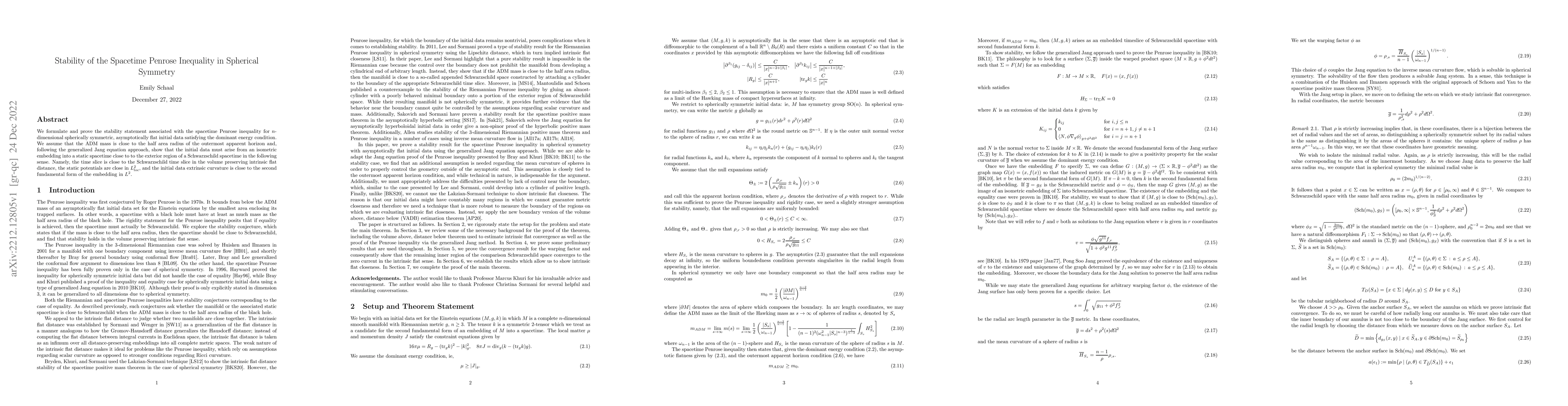 Thumbnail for Stability of the Spacetime Penrose Inequality in Spherical Symmetry
