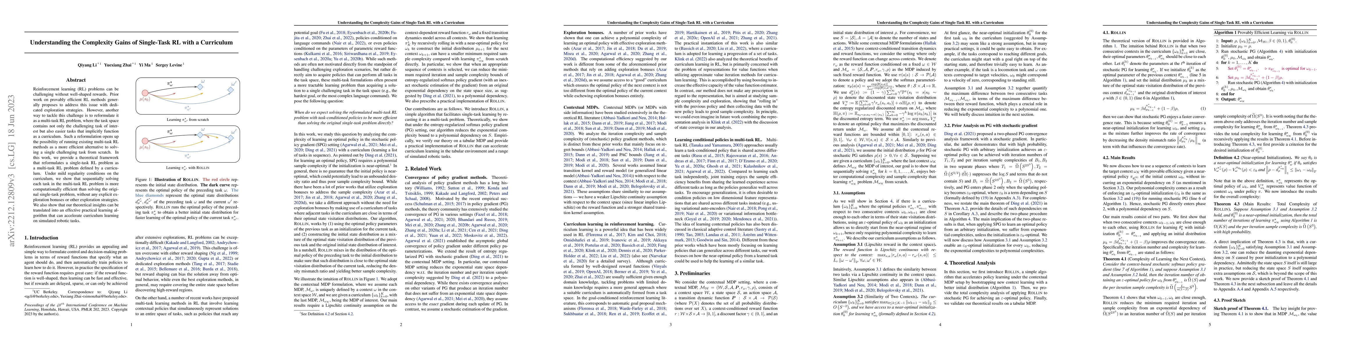 Thumbnail for Understanding the Complexity Gains of Single-Task RL with a Curriculum