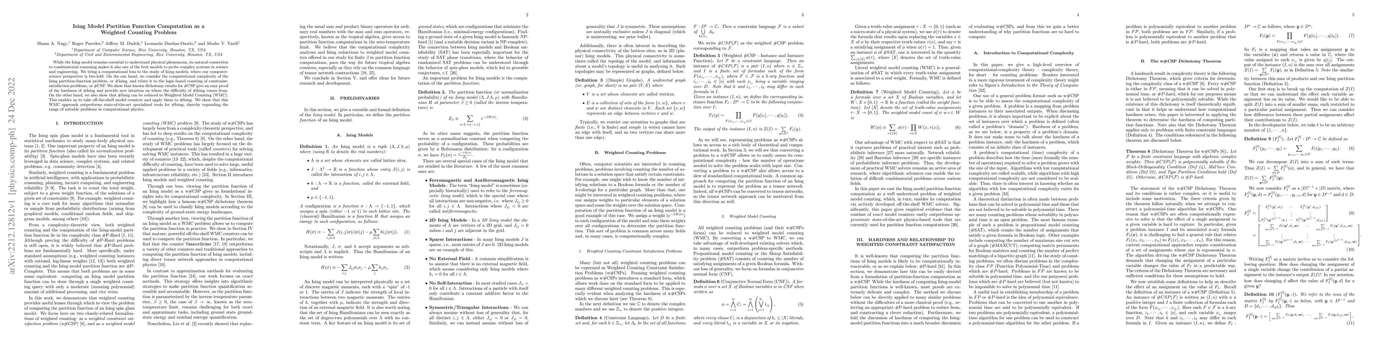 Thumbnail for Ising Model Partition Function Computation as a Weighted Counting
  Problem
