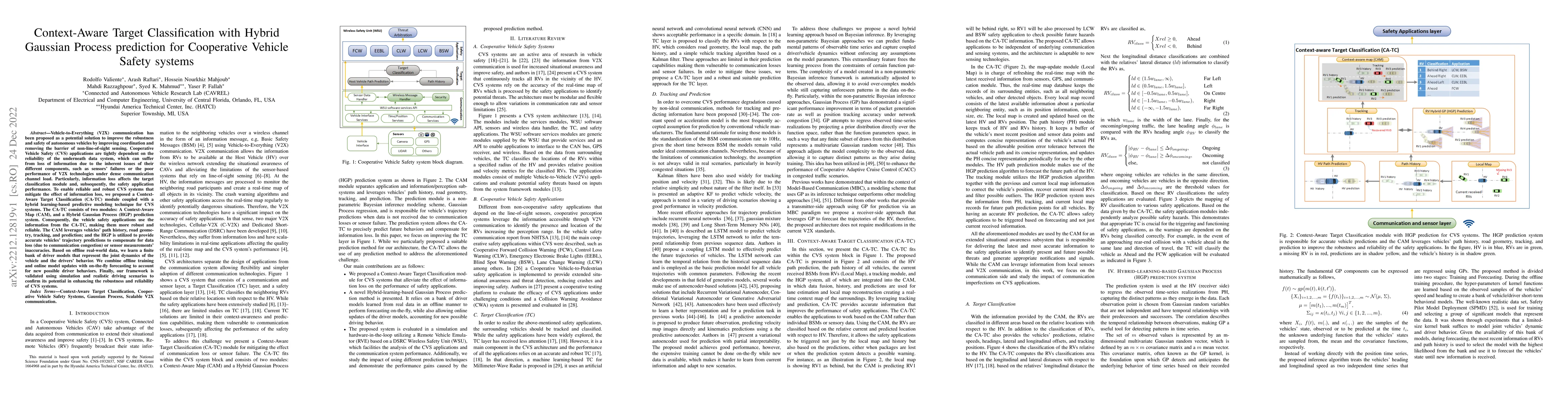 Thumbnail for Context-Aware Target Classification with Hybrid Gaussian Process
  prediction for Cooperative Vehicle Safety systems