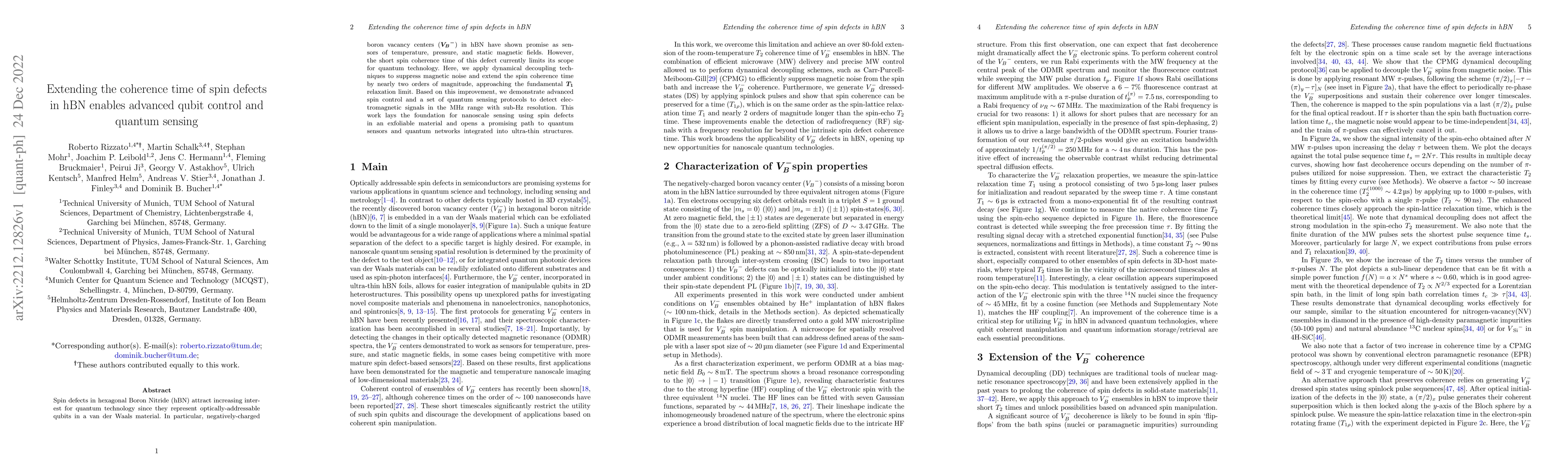 Thumbnail for Extending the coherence time of spin defects in hBN enables advanced
  qubit control and quantum sensing