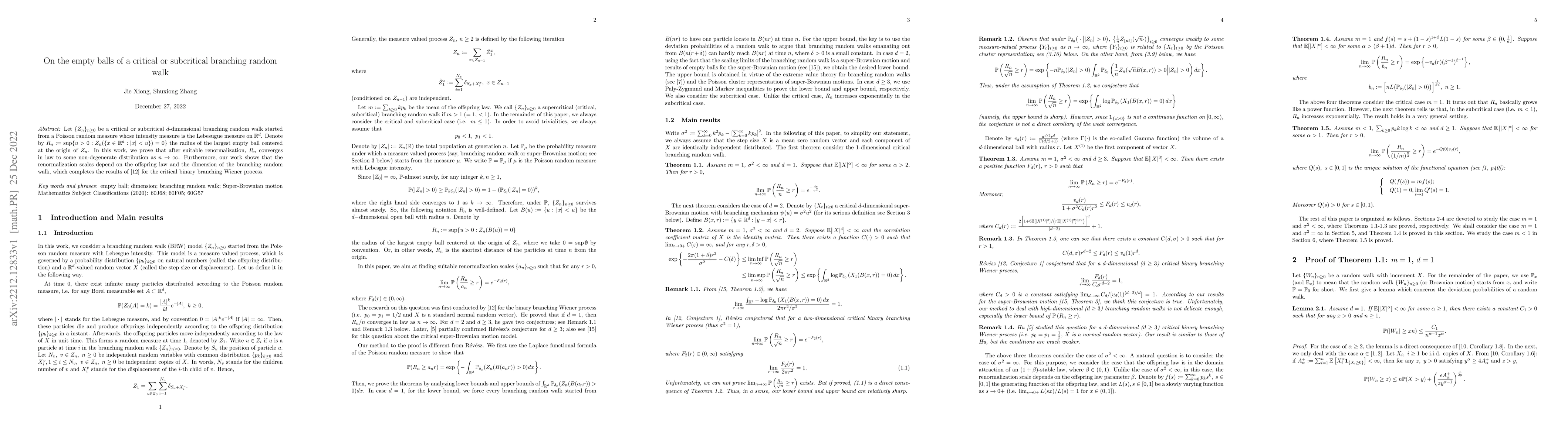Thumbnail for On the empty balls of a critical or subcritical branching random walk