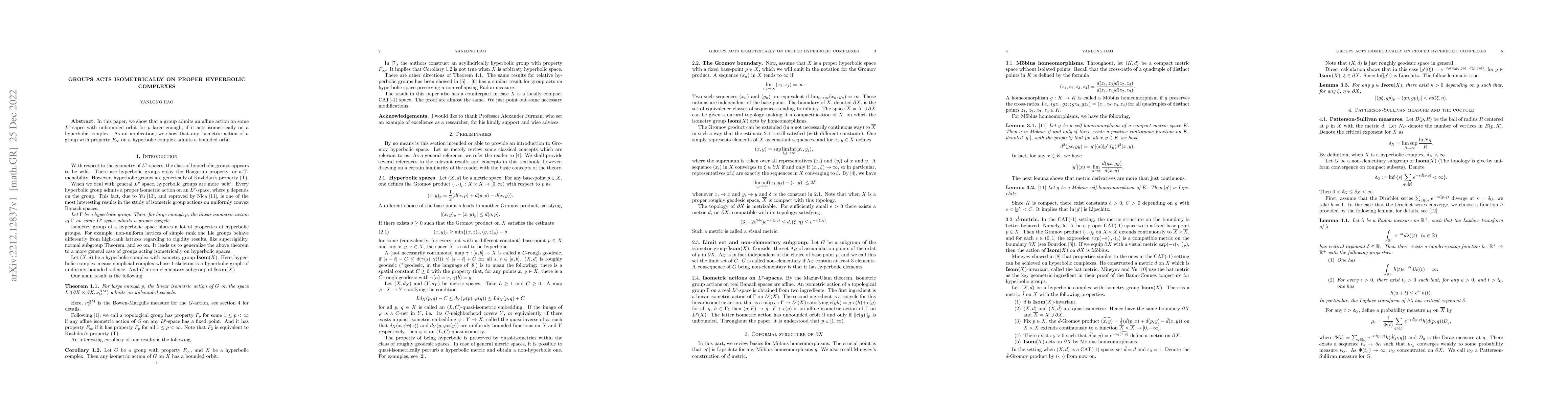 Thumbnail for Groups acts isometrically on proper hyperbolic complexes