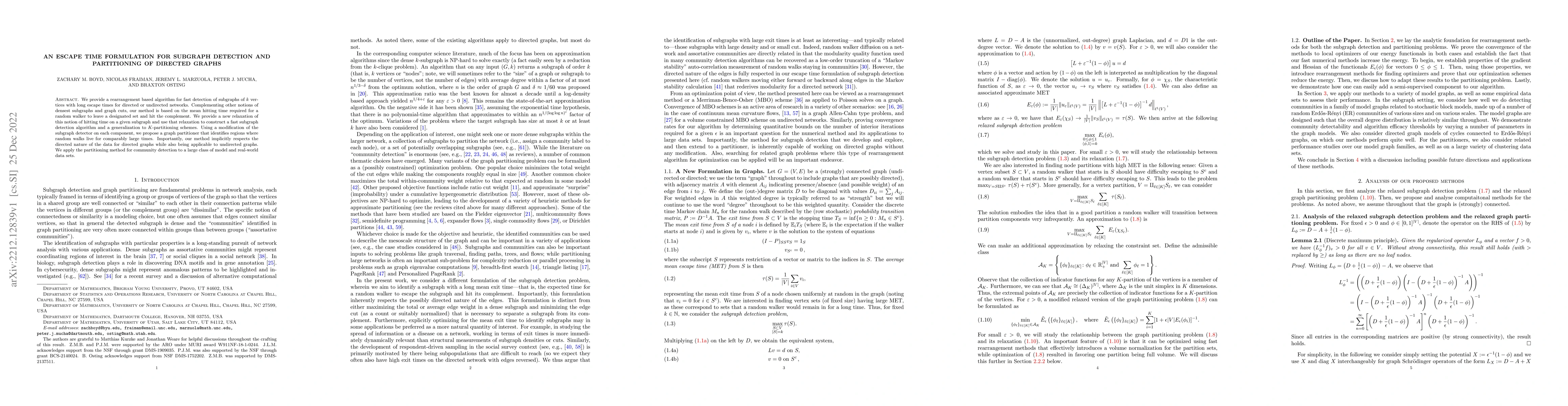 Thumbnail for Escape times for subgraph detection and graph partitioning