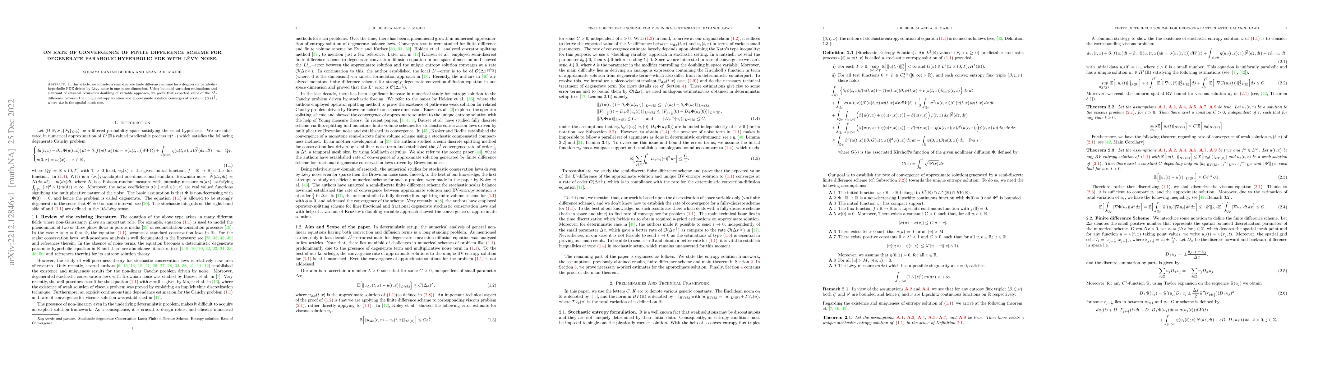 Thumbnail for On rate of convergence of finite difference scheme for degenerate
  parabolic-hyperbolic PDE with Levy noise