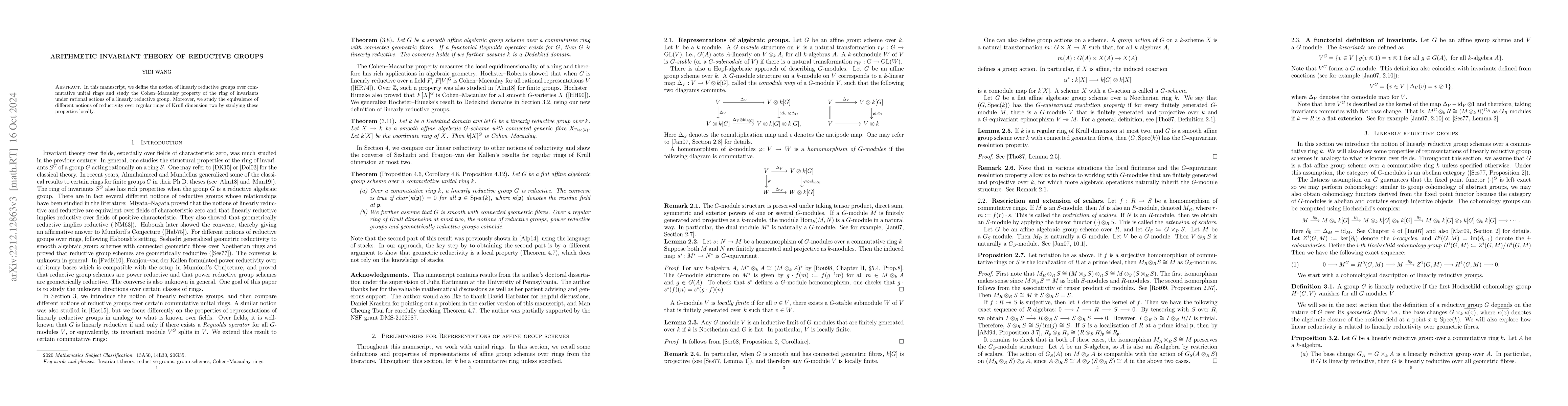 Thumbnail for Arithmetic Invariant Theory of Reductive Groups