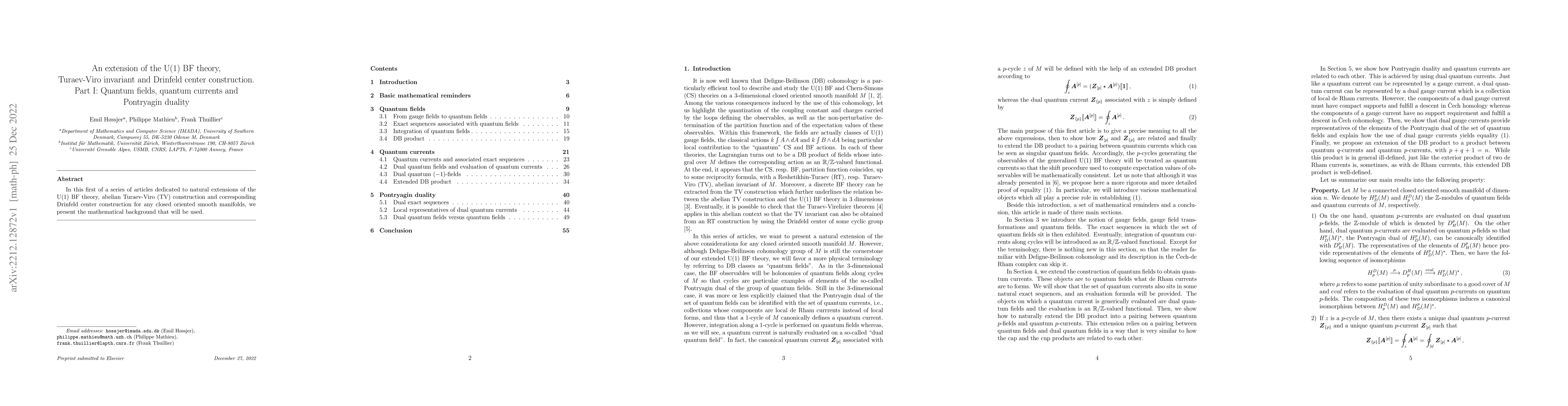Thumbnail for An extension of the $\mathrm{U}\!\left(1\right)$ BF theory, Turaev-Viro
  invariant and Drinfeld center construction. Part I: Quantum fields, quantum
  currents and Pontryagin duality