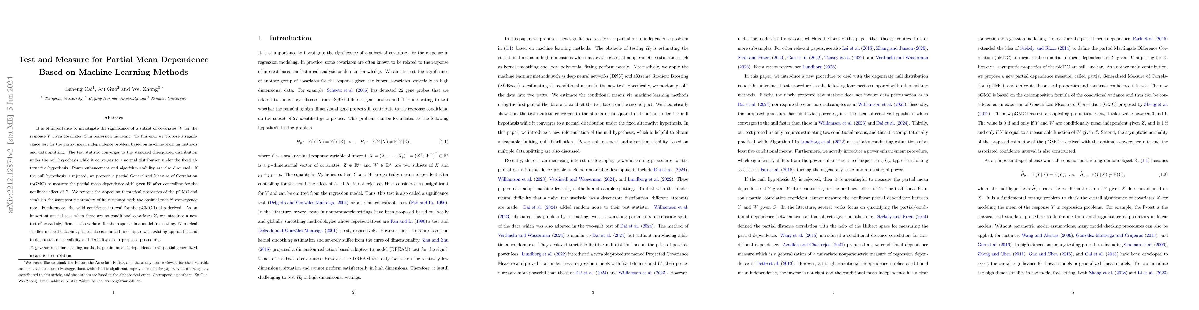 Thumbnail for Test and Measure for Partial Mean Dependence Based on Machine Learning
  Methods
