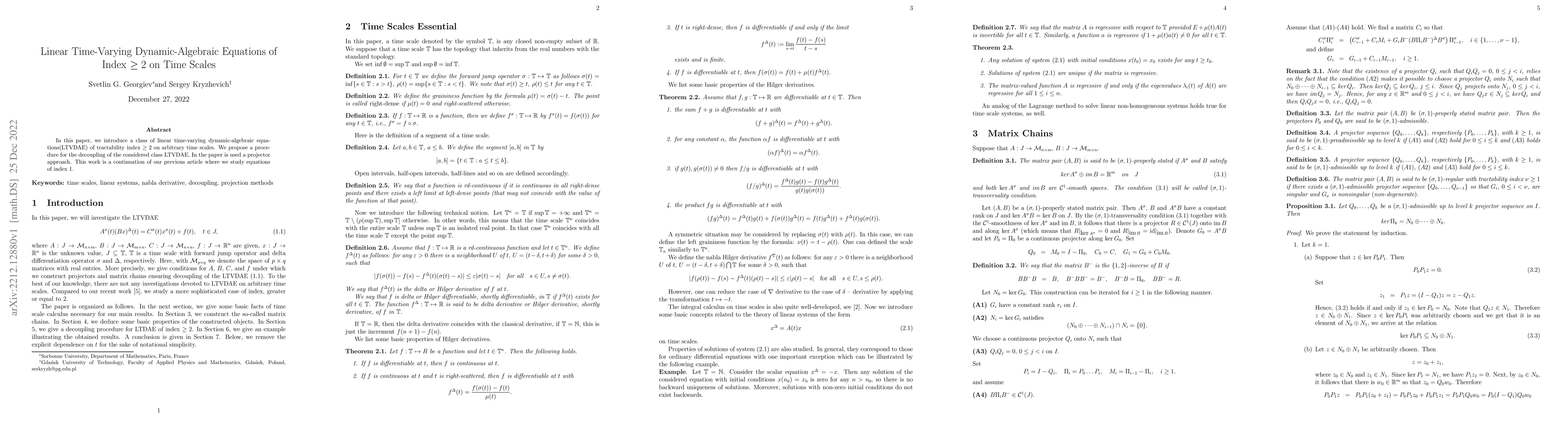 Thumbnail for Linear Time-Varying Dynamic-Algebraic Equations of Index $\geq 2$ on
  Time Scales