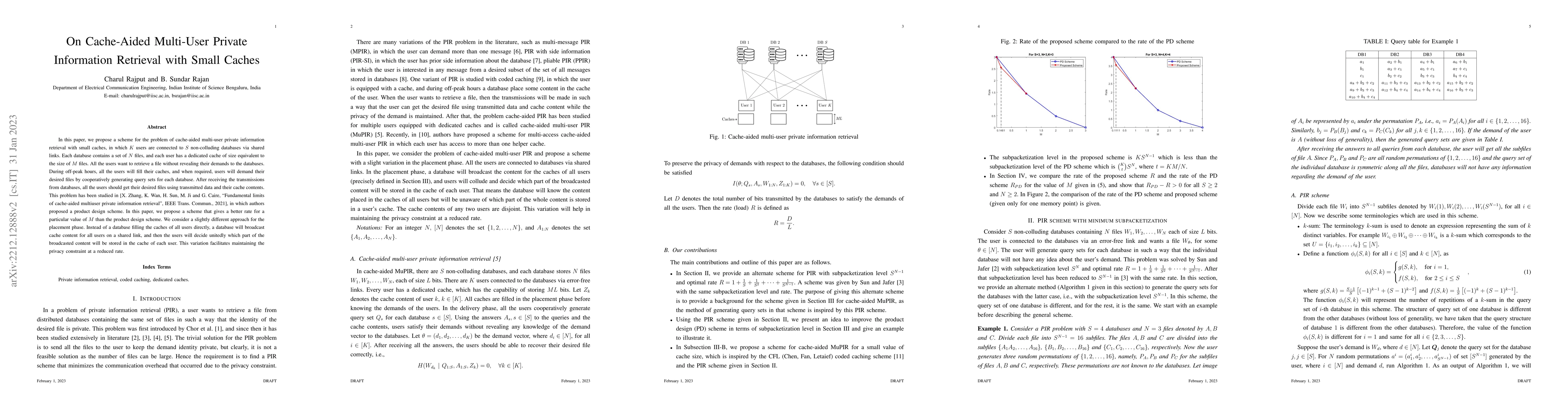 Thumbnail for On Cache-Aided Multi-User Private Information Retrieval with Small
  Caches