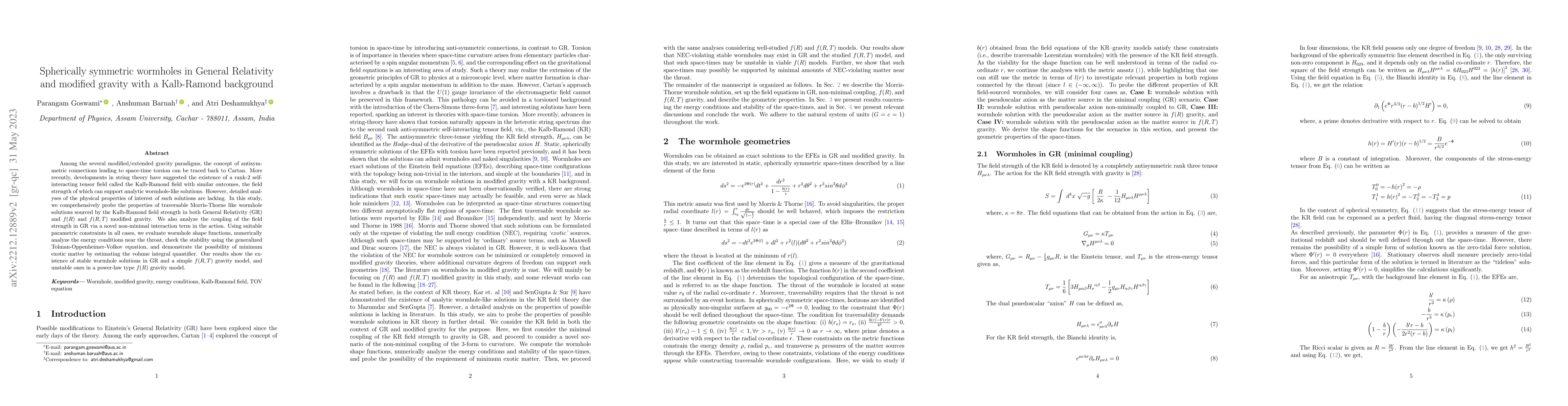 Thumbnail for Spherically symmetric wormholes in General Relativity and modified
  gravity with a Kalb-Ramond background