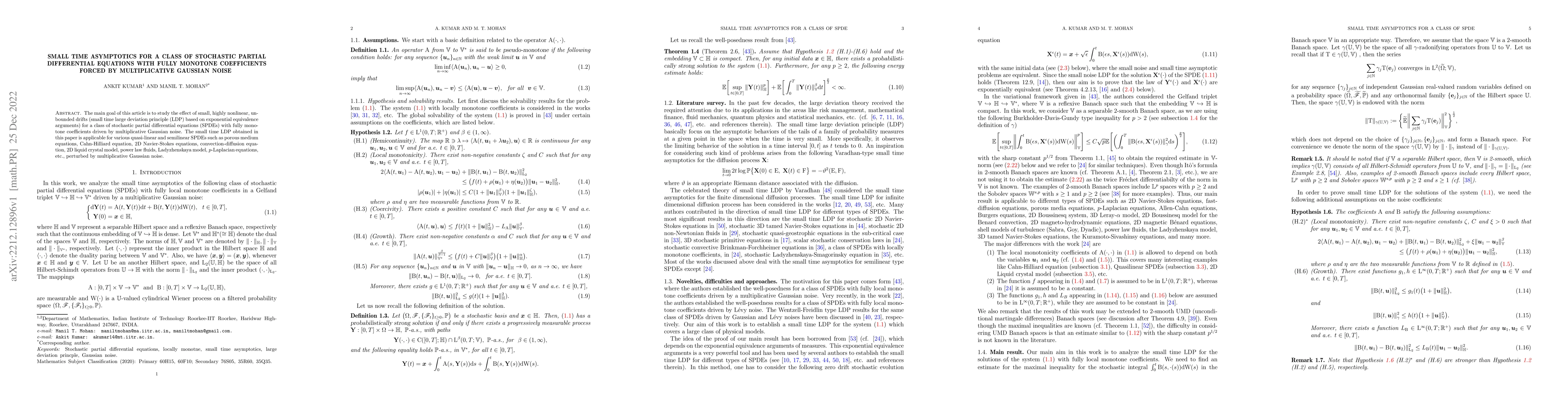 Thumbnail for Small time asymptotics for a class of stochastic partial differential
  equations with fully monotone coefficients forced by multiplicative Gaussian
  noise