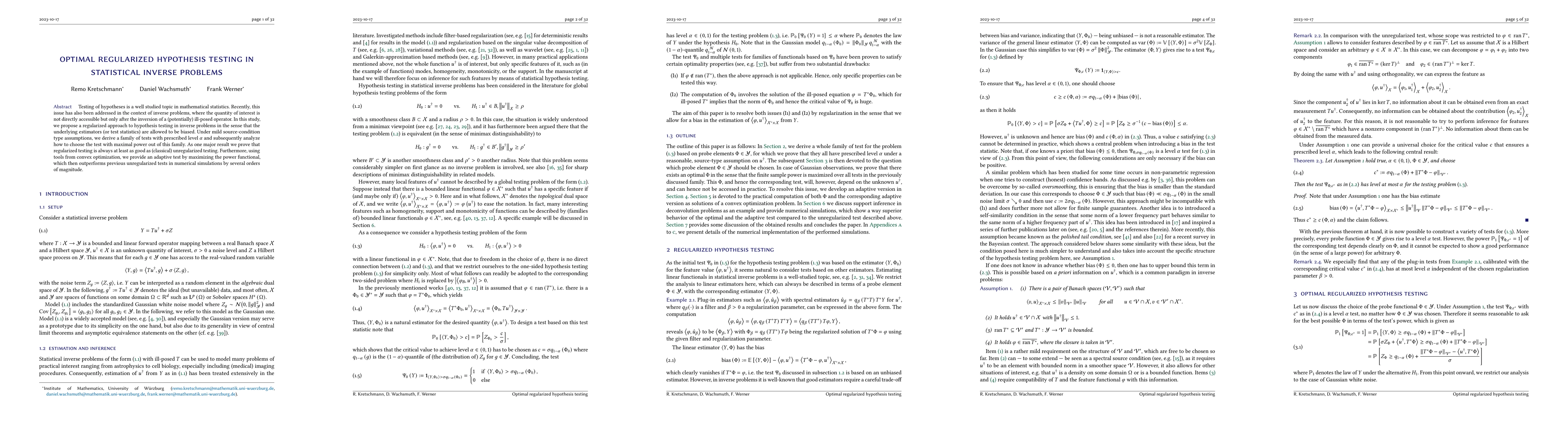 Thumbnail for Optimal regularized hypothesis testing in statistical inverse problems