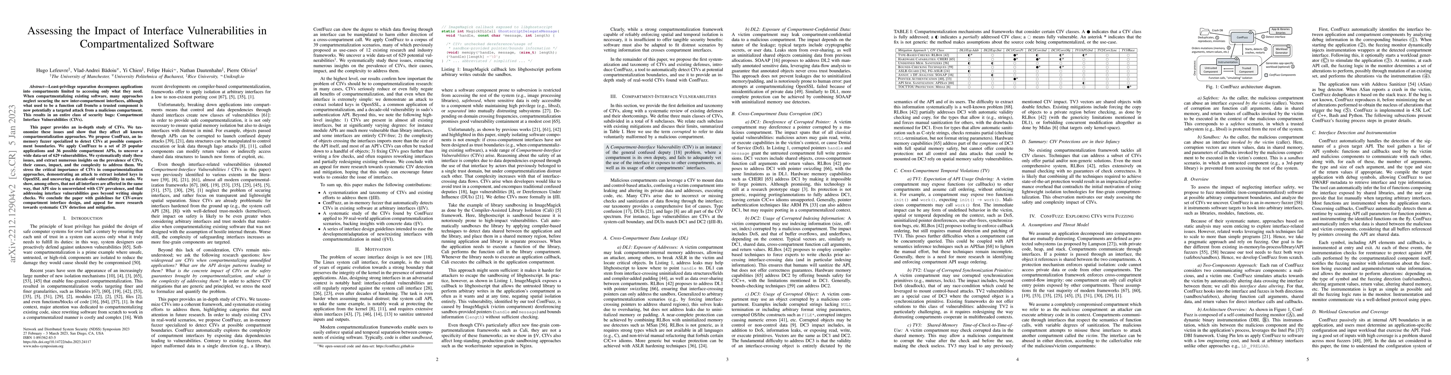 Thumbnail for Assessing the Impact of Interface Vulnerabilities in Compartmentalized
  Software