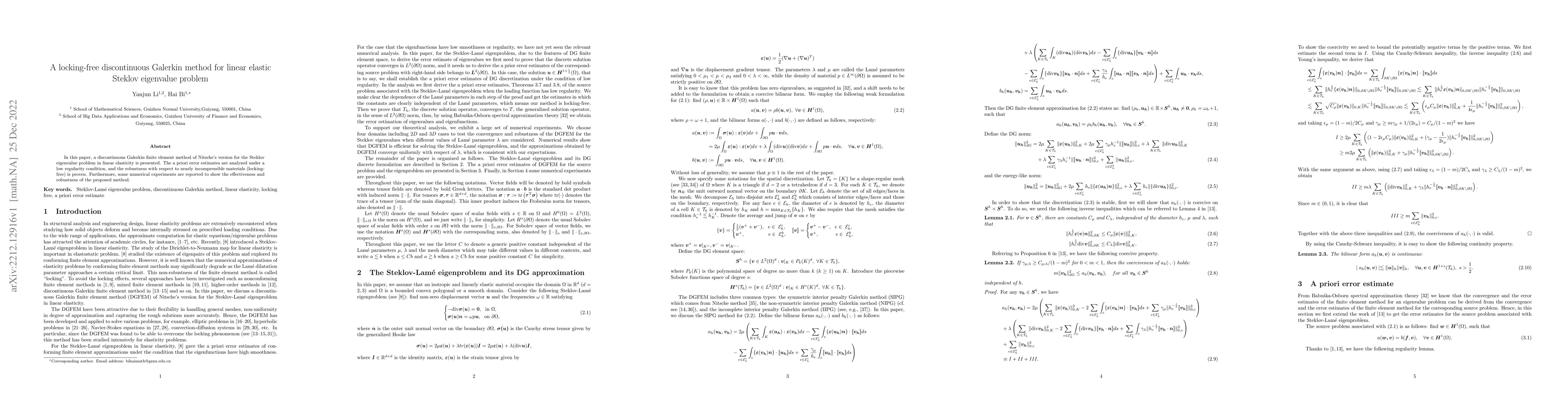 Thumbnail for A locking-free discontinuous Galerkin method for linear elastic Steklov
  eigenvalue problem