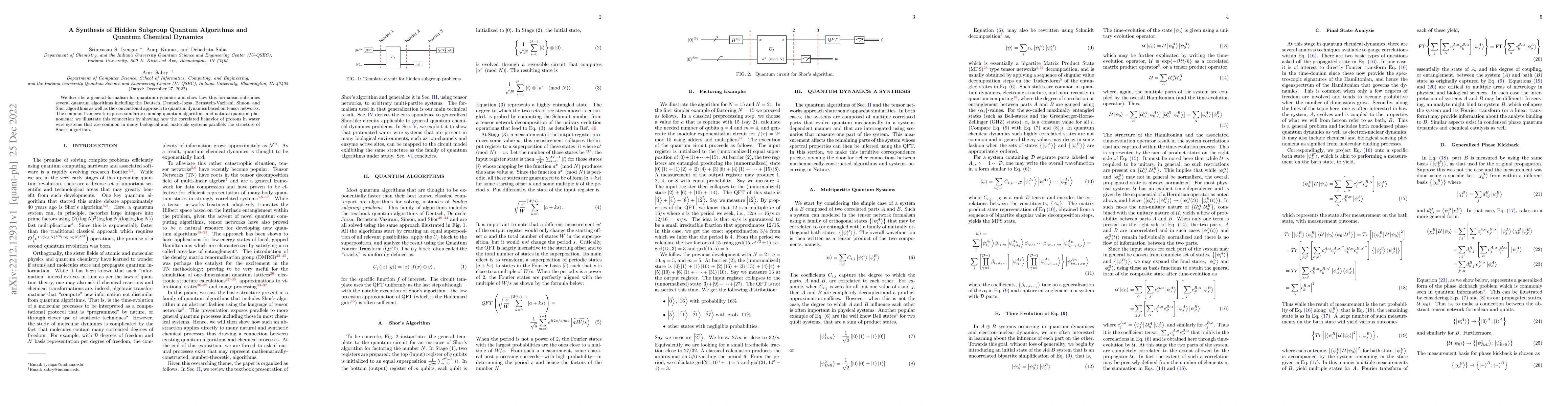 Thumbnail for A Synthesis of Hidden Subgroup Quantum Algorithms and Quantum Chemical
  Dynamics