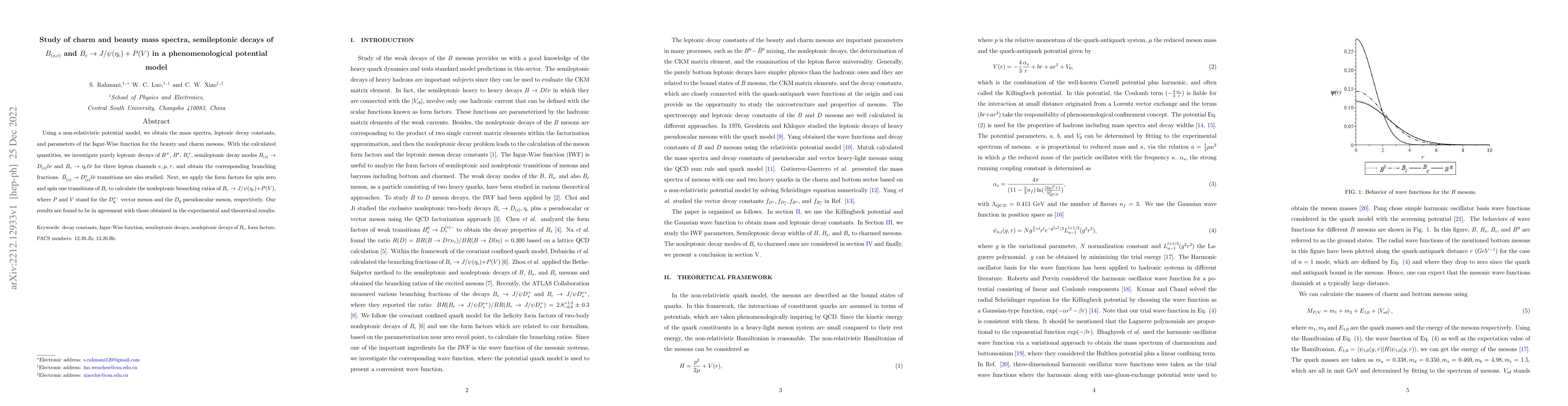 Thumbnail for Study of charm and beauty mass spectra, semileptonic decays of
  $B_{(s,c)}$ and ${B_c} \to J/\psi ({\eta _c}) + P(V)$ in a phenomenological
  potential model