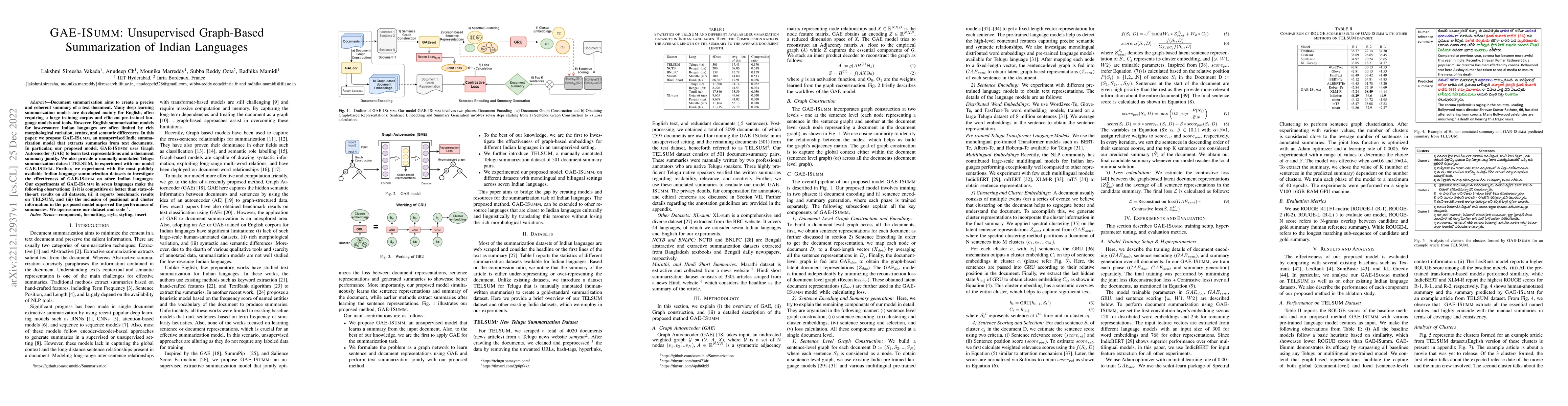Thumbnail for GAE-ISumm: Unsupervised Graph-Based Summarization of Indian Languages