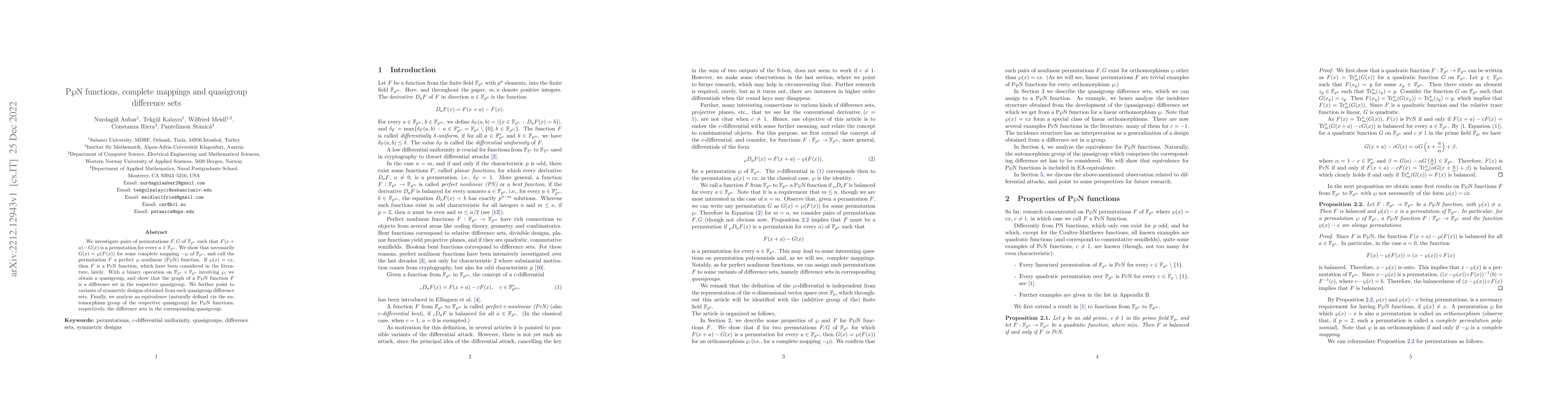 Thumbnail for P$\wp$N functions, complete mappings and quasigroup difference sets