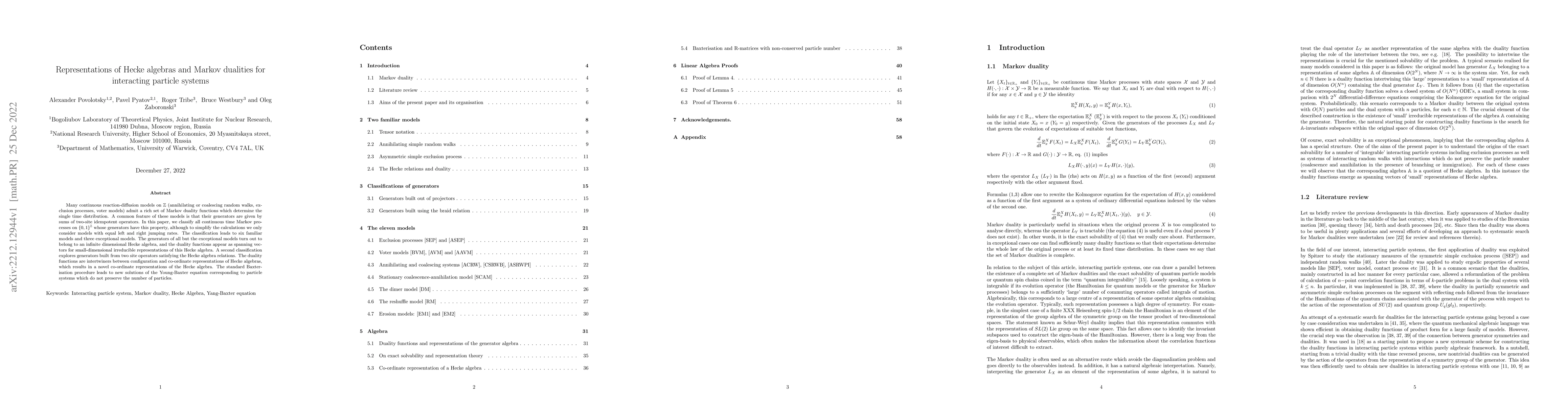 Thumbnail for Representations of Hecke algebras and Markov dualities for interacting
  particle systems