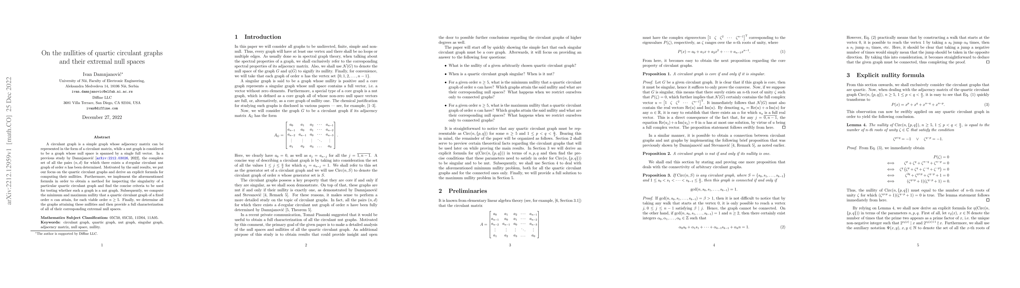 Thumbnail for On the nullities of quartic circulant graphs and their extremal null
  spaces