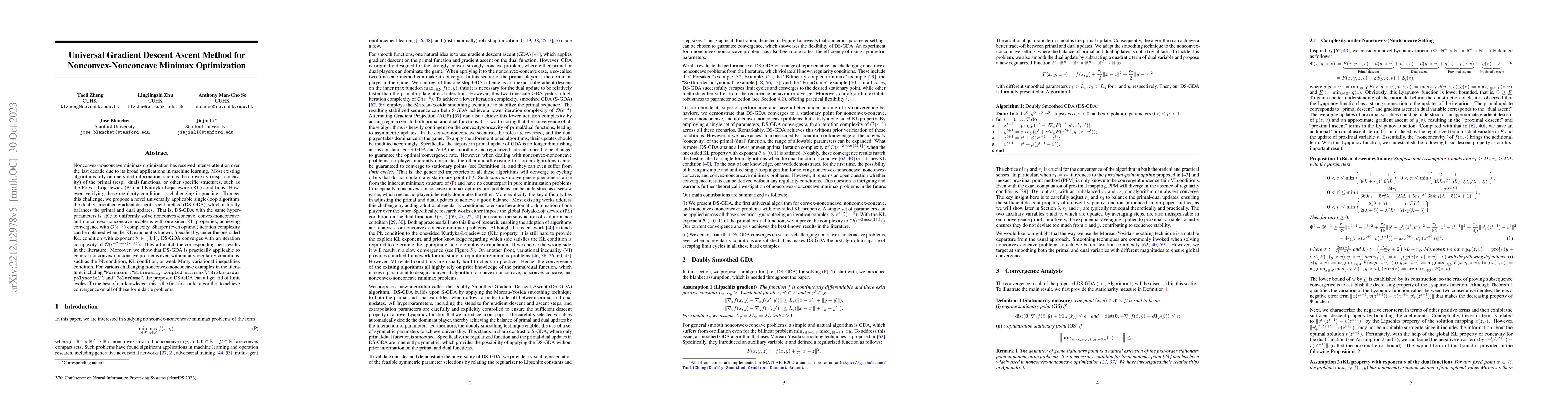 Thumbnail for Universal Gradient Descent Ascent Method for Nonconvex-Nonconcave
  Minimax Optimization