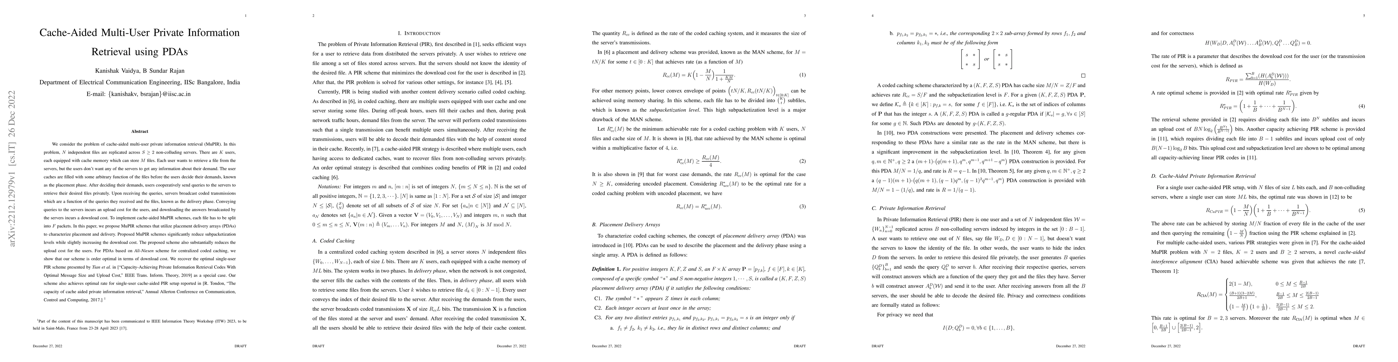 Thumbnail for Cache-Aided Multi-User Private Information Retrieval using PDAs
