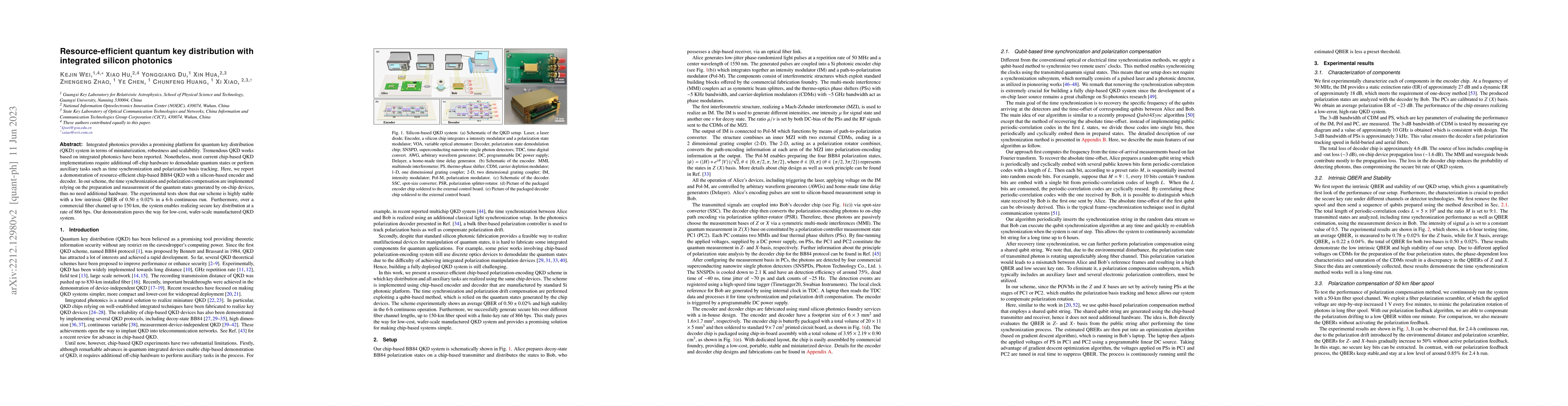 Thumbnail for Resource-efficient quantum key distribution with integrated silicon
  photonics