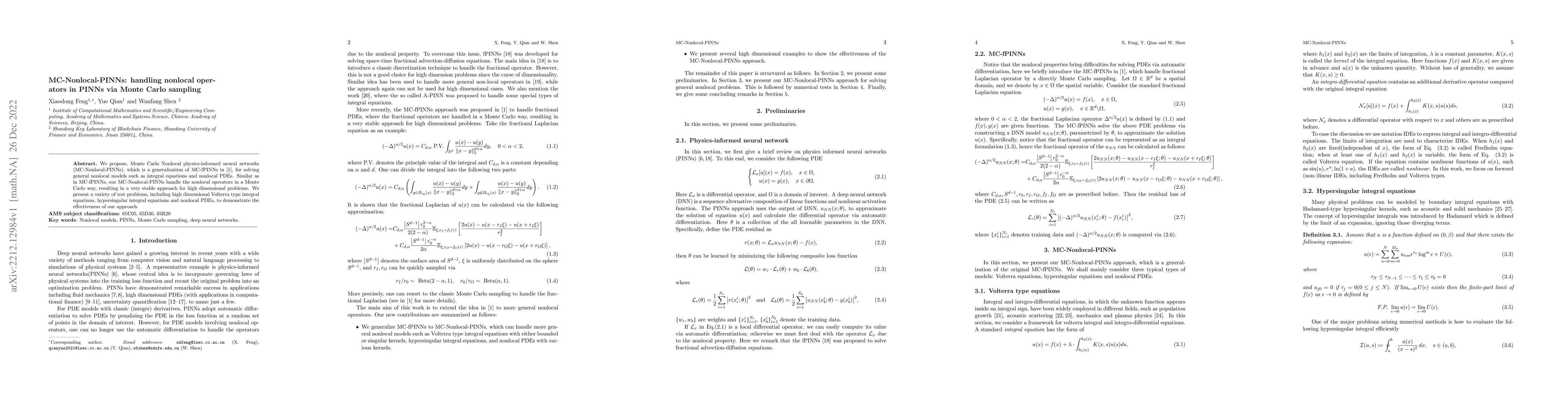 Thumbnail for MC-Nonlocal-PINNs: handling nonlocal operators in PINNs via Monte Carlo
  sampling