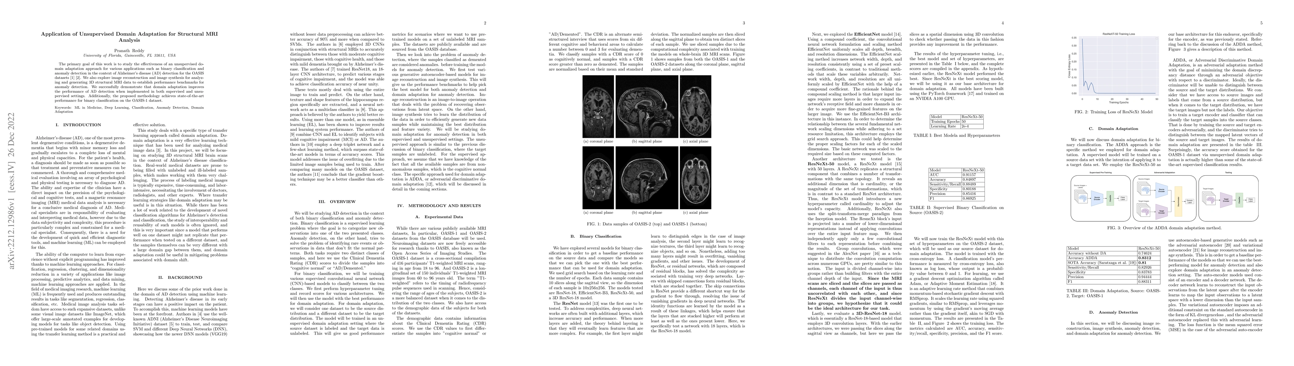 Thumbnail for Application of Unsupervised Domain Adaptation for Structural MRI
  Analysis
