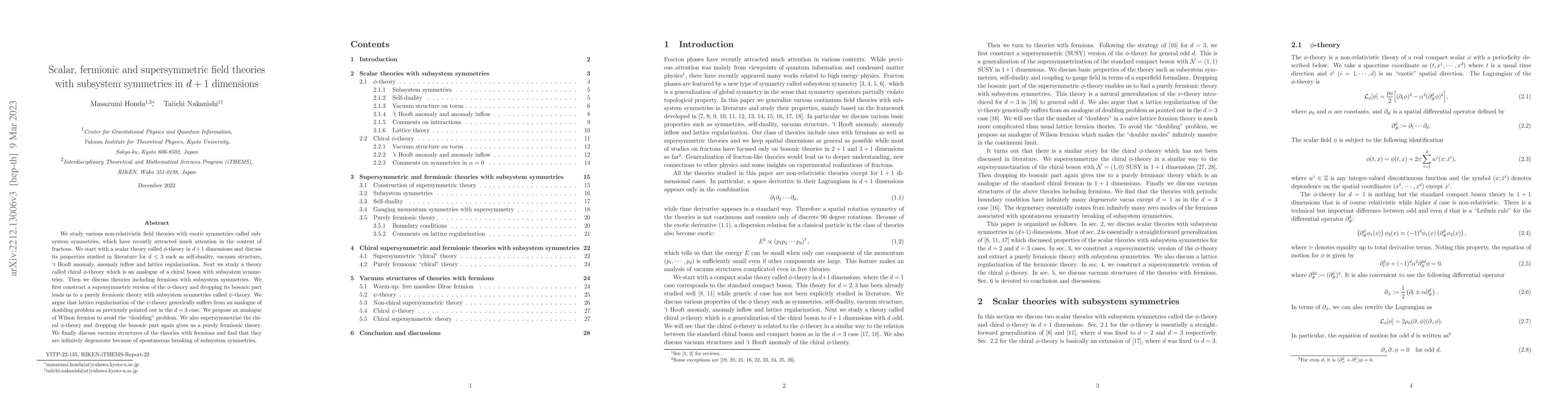 Thumbnail for Scalar, fermionic and supersymmetric field theories with subsystem
  symmetries in d+1 dimensions