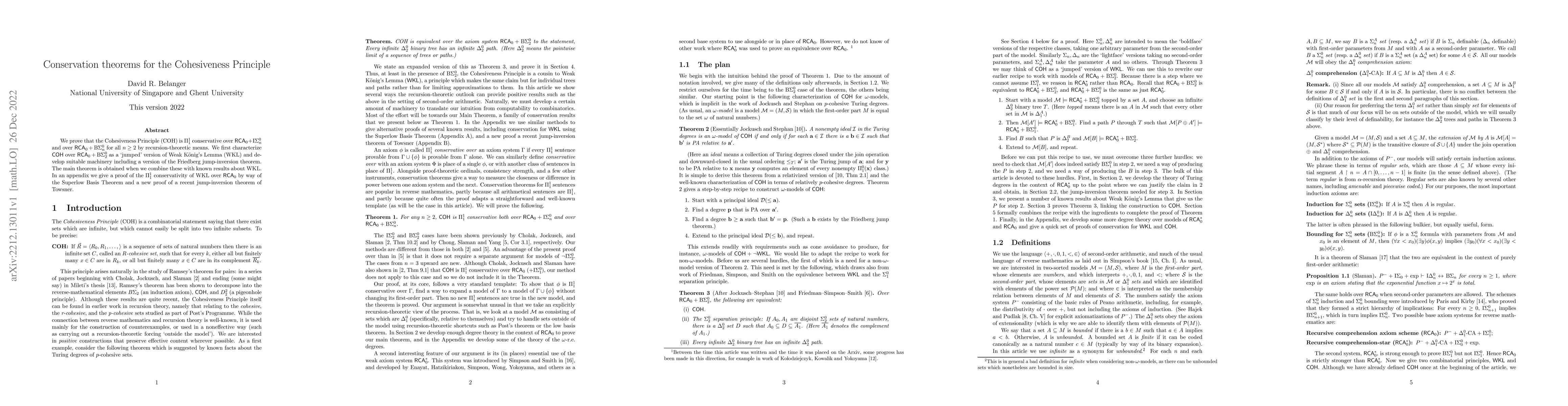 Thumbnail for Conservation theorems for the Cohesiveness Principle