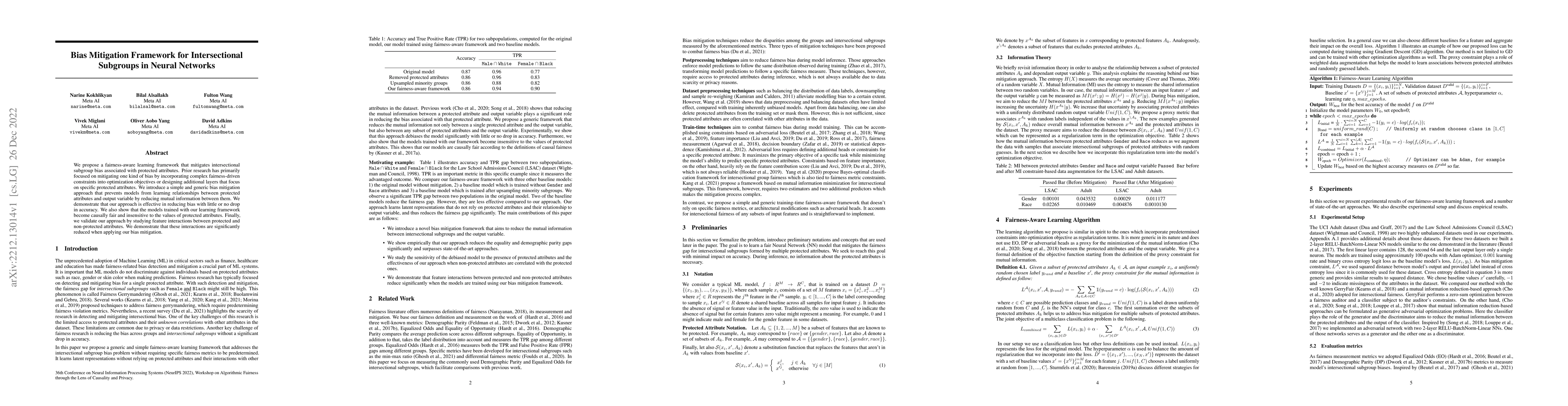Thumbnail for Bias Mitigation Framework for Intersectional Subgroups in Neural
  Networks