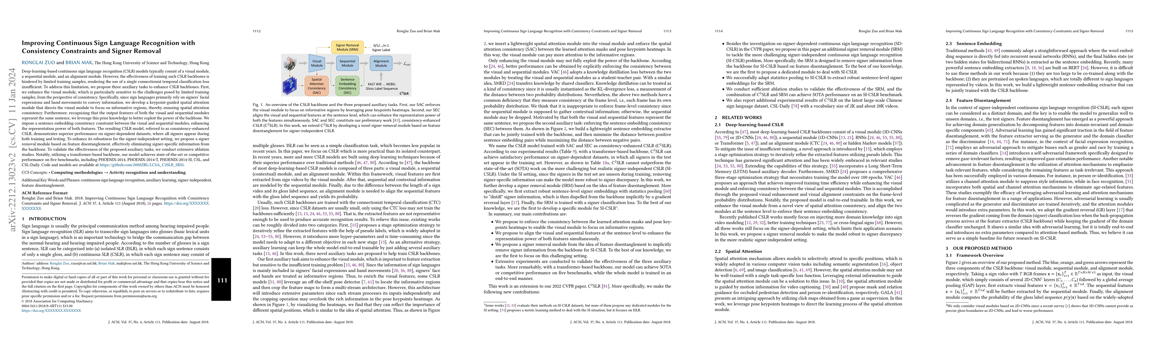 Thumbnail for Improving Continuous Sign Language Recognition with Consistency
  Constraints and Signer Removal