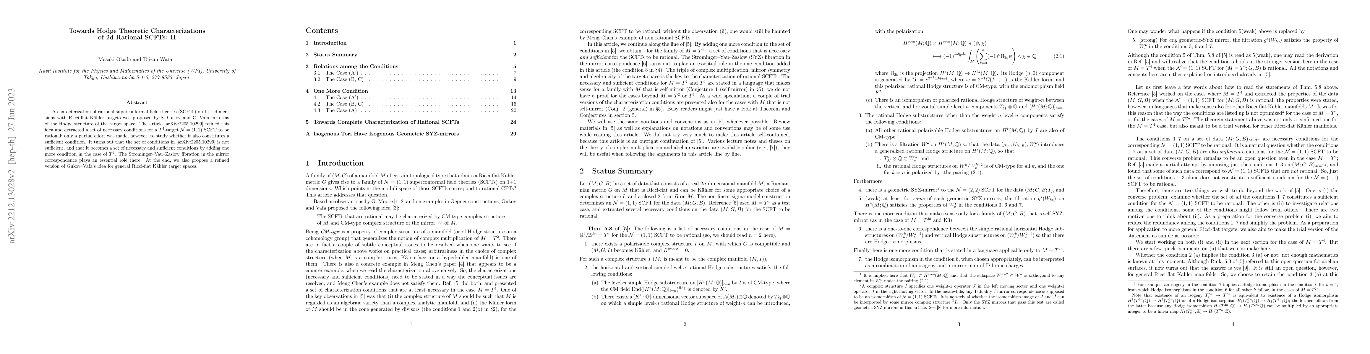 Thumbnail for Towards Hodge Theoretic Characterizations of 2d Rational SCFTs: II
