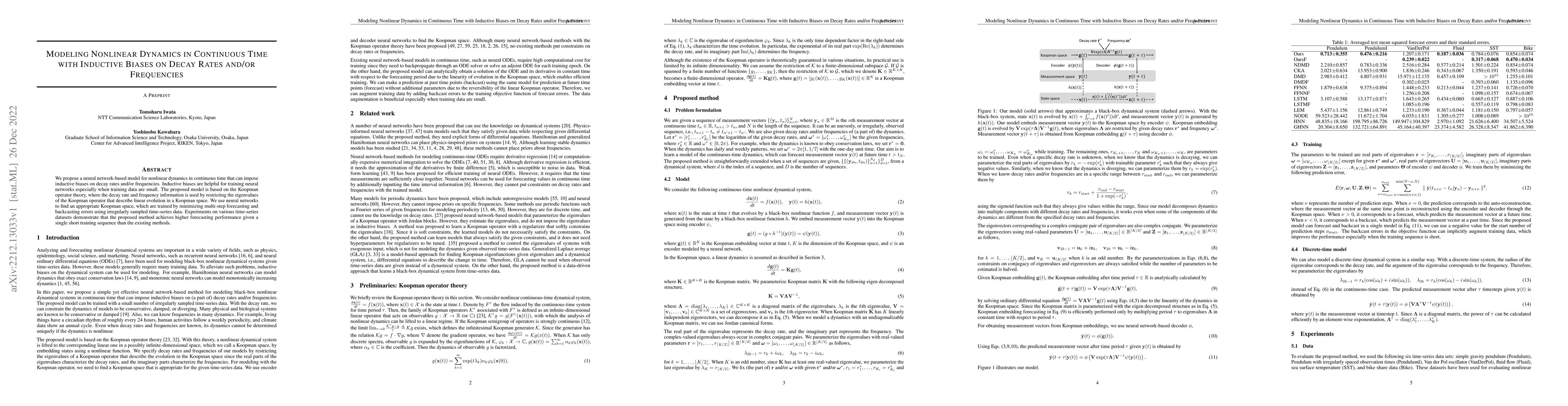 Thumbnail for Modeling Nonlinear Dynamics in Continuous Time with Inductive Biases on
  Decay Rates and/or Frequencies