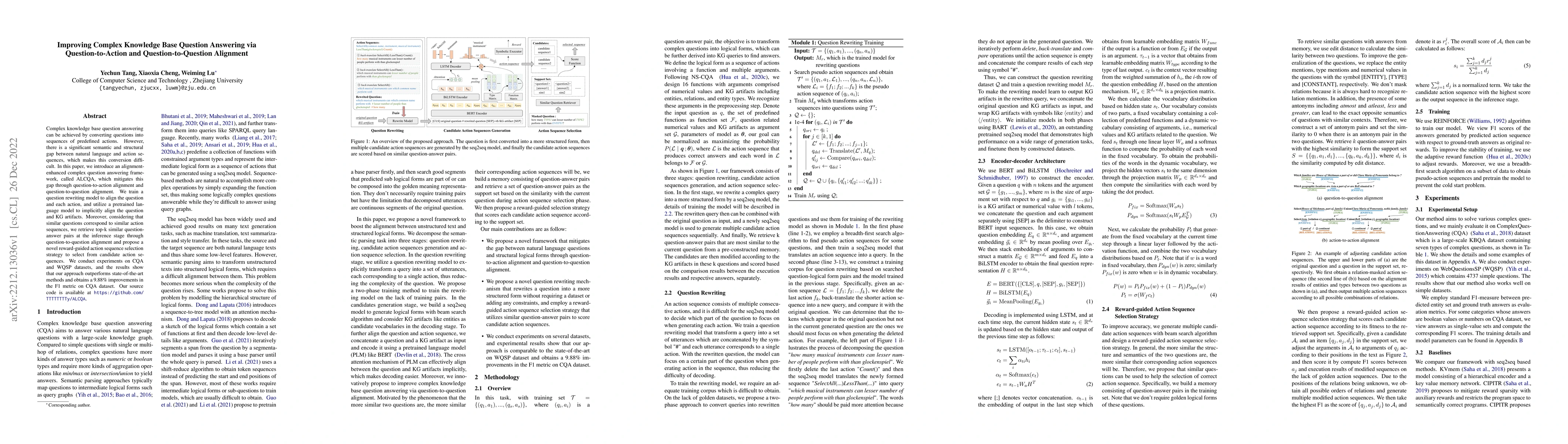Thumbnail for Improving Complex Knowledge Base Question Answering via
  Question-to-Action and Question-to-Question Alignment