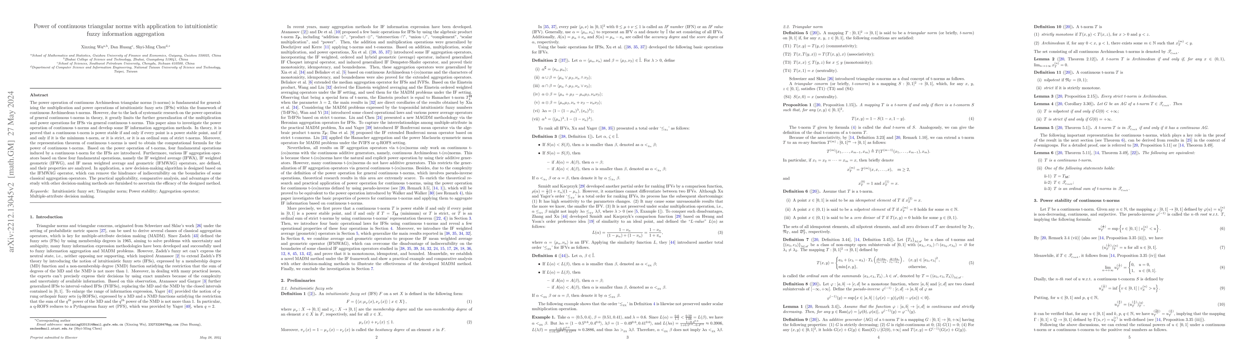 Thumbnail for Power of Continuous Triangular Norms with Application to Intuitionistic
  Fuzzy Information Aggregation