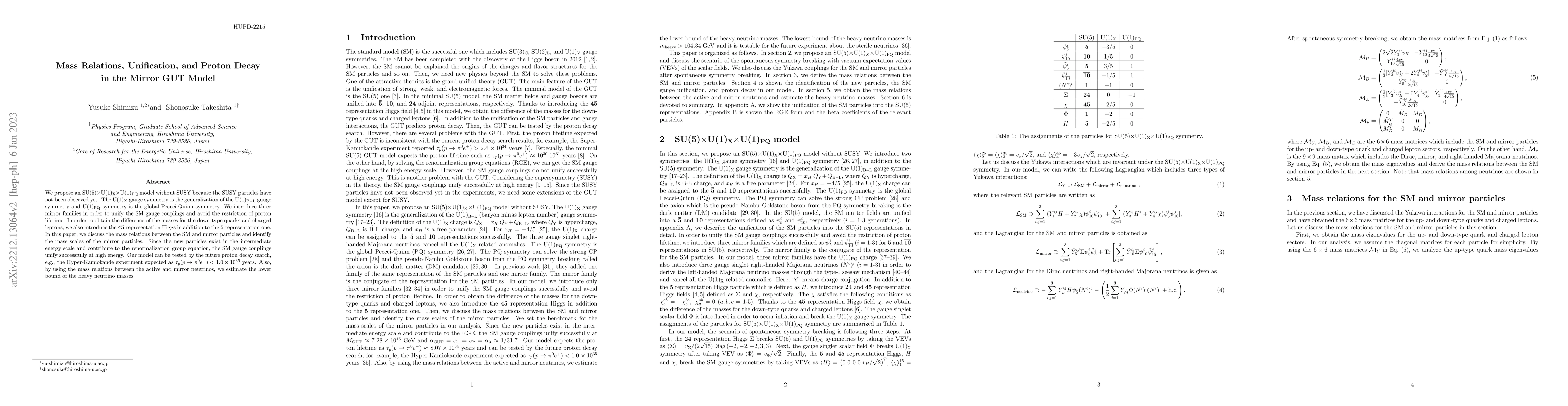 Thumbnail for Mass Relations, Unification, and Proton Decay in the Mirror GUT Model