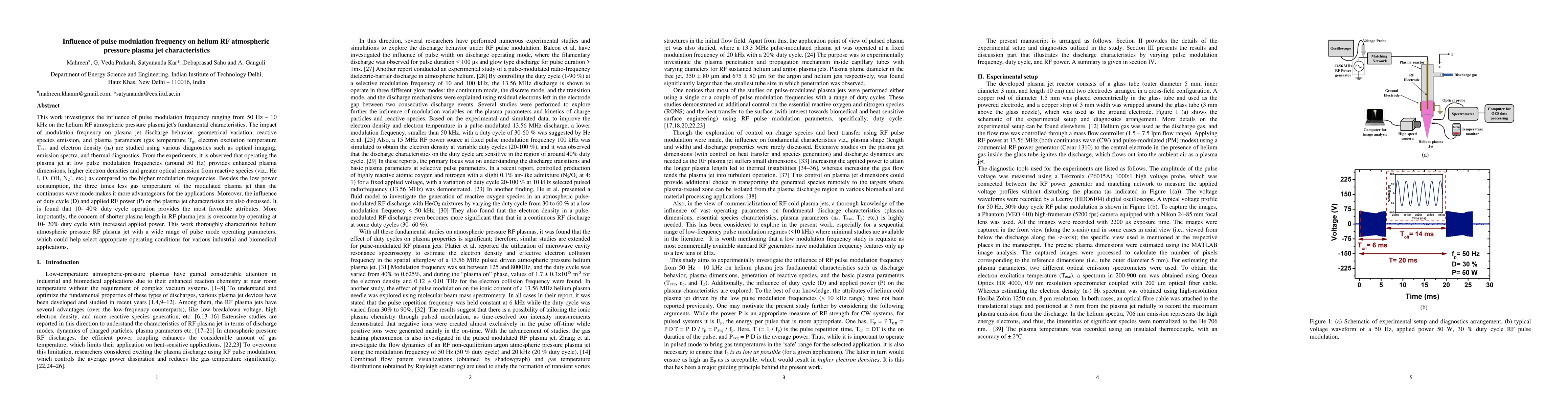 Thumbnail for Influence of pulse modulation frequency on helium RF atmospheric
  pressure plasma jet characteristics